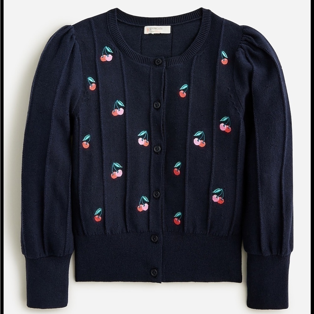 Crewcuts by J. Crew Embroidered Cherry Puff Sleeve Cardigan